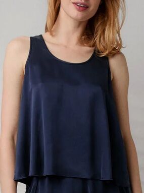 NWT Lunya Washable Silk Tank Top Tulip Back Navy Blue Size Medium